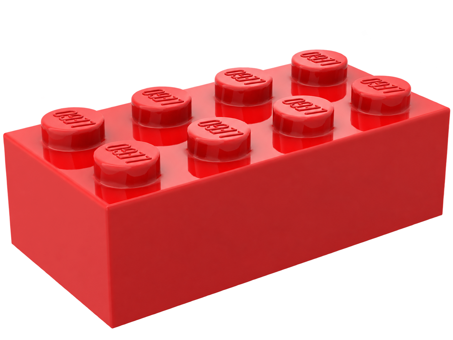 Красный кирпичик LEGO с восемью шипами на прозрачном фоне